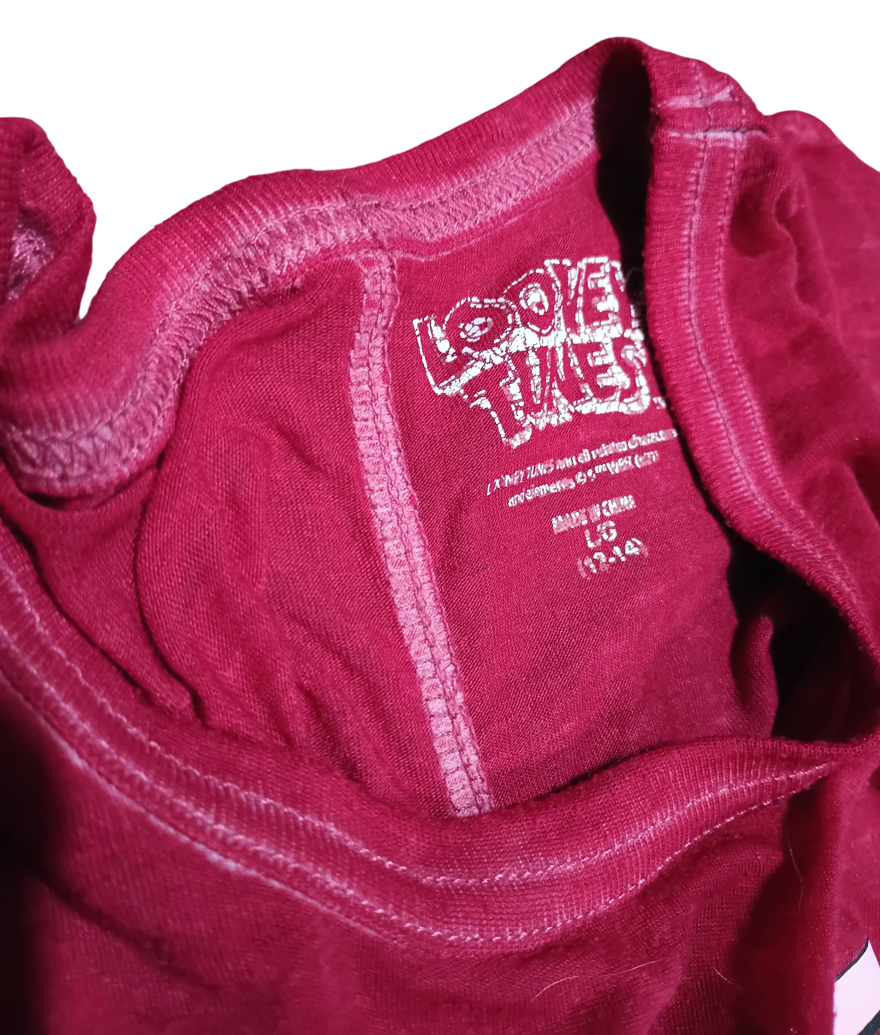 Looney Tunes Heather Burgundy Sleepwear Burnout Tee T-Shirt Women's LG 12-14 image 3