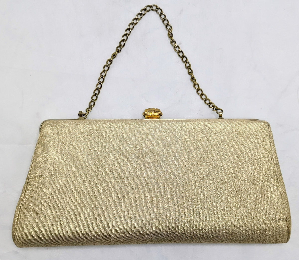 Vintage 1960s Fabric Textured Gold Metallic Clutch Purse image 4