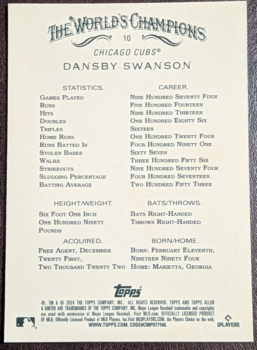 2024 Topps Allen & Ginter Chrome #10 Dansby Swanson Chicago Cubs image 2