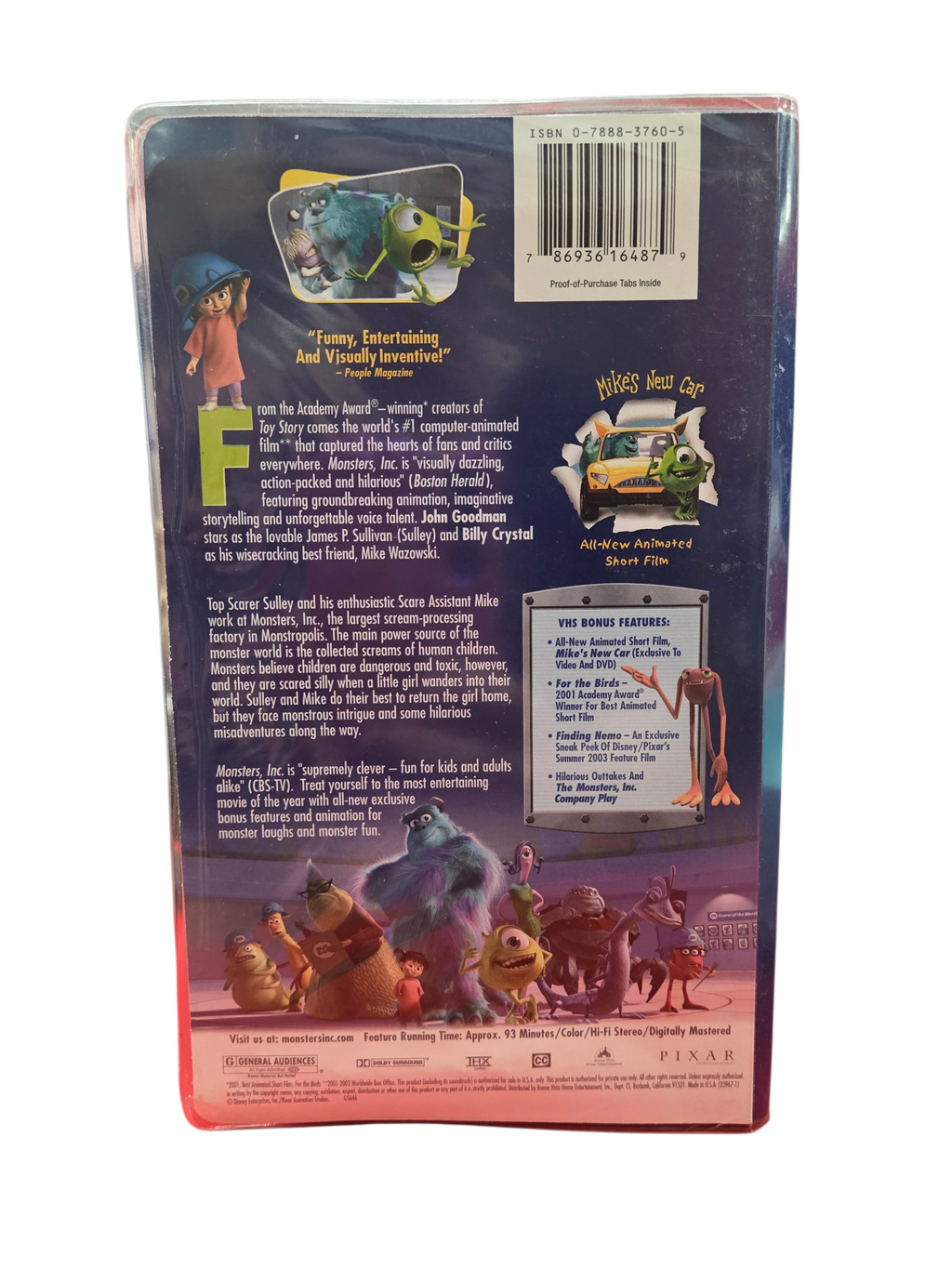 2002 Disney Pixar Monsters Inc. Blue Video Tape Classic Insert Clamshell VHS image 3