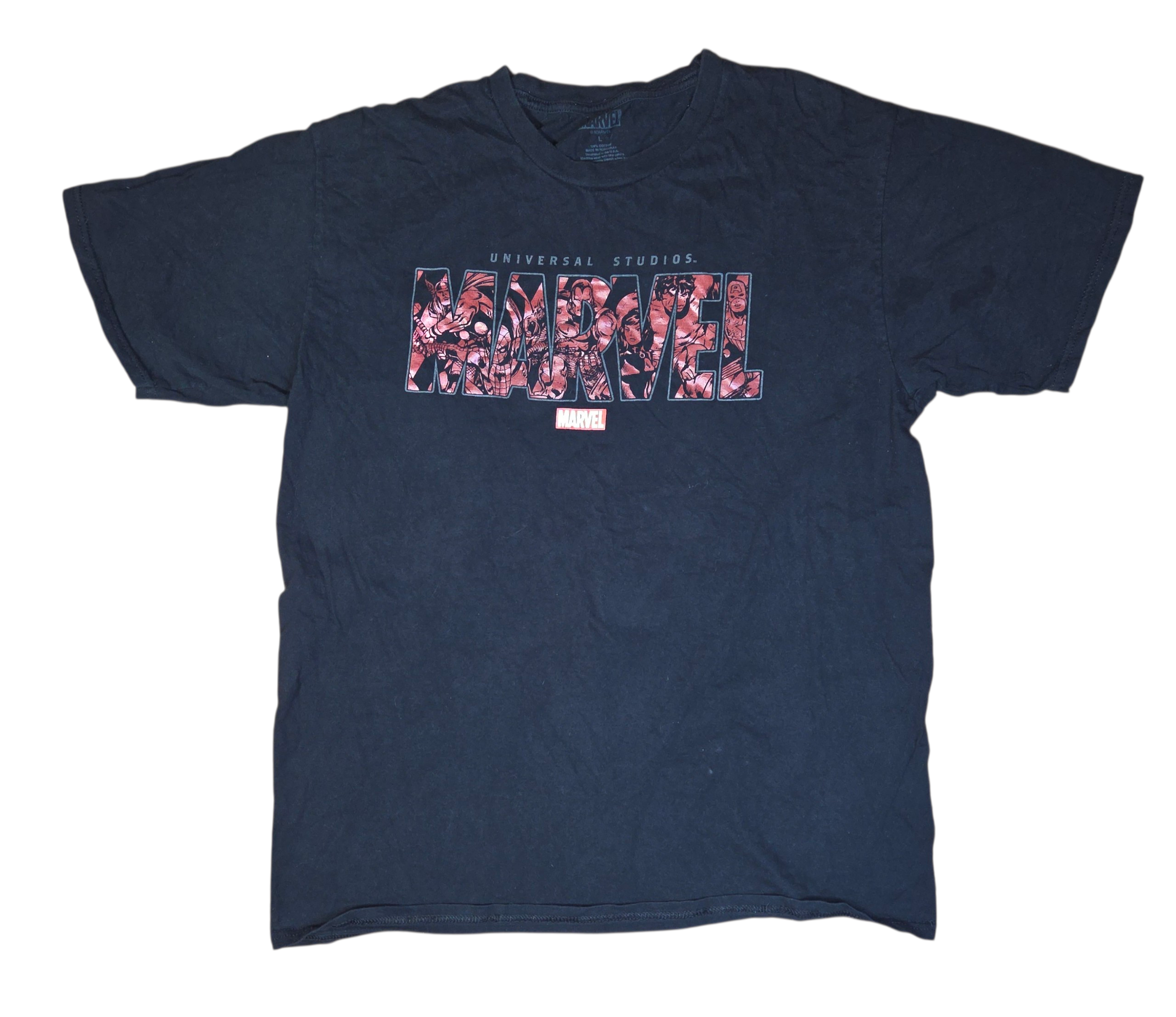 Universal Studios Marvel Comic Letters Avengers Black Exclusive T-Shirt Large