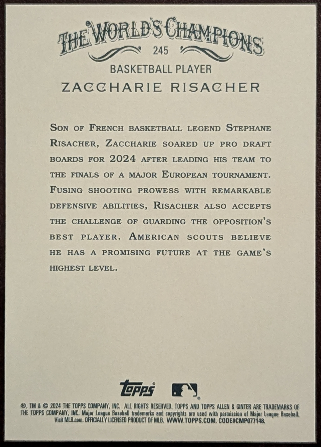 2024 Topps Allen & Ginter Hot Box Foil Zaccharie Risacher Basketball #245 image 2
