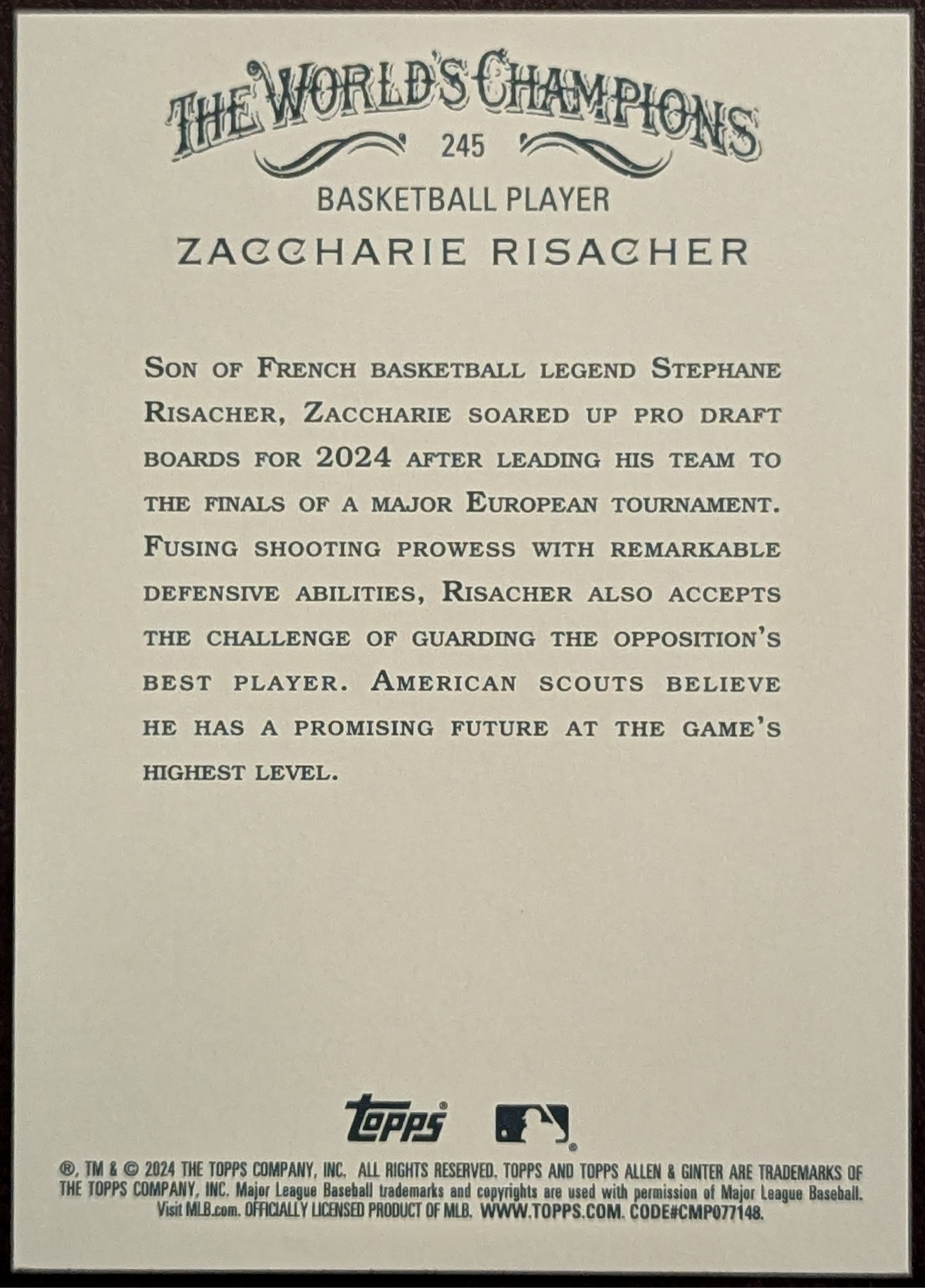 2024 Topps Allen & Ginter Hot Box Foil Zaccharie Risacher Basketball #245 image 2