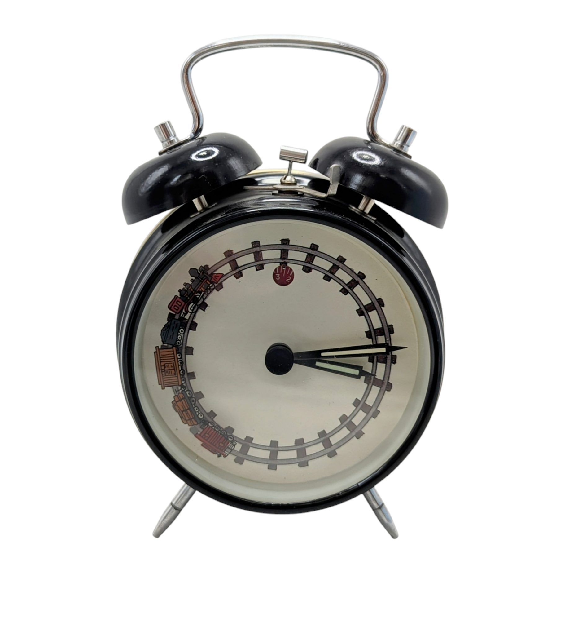 Rare Vintage Train On Tracks Animated 2 Bell Alarm Clock