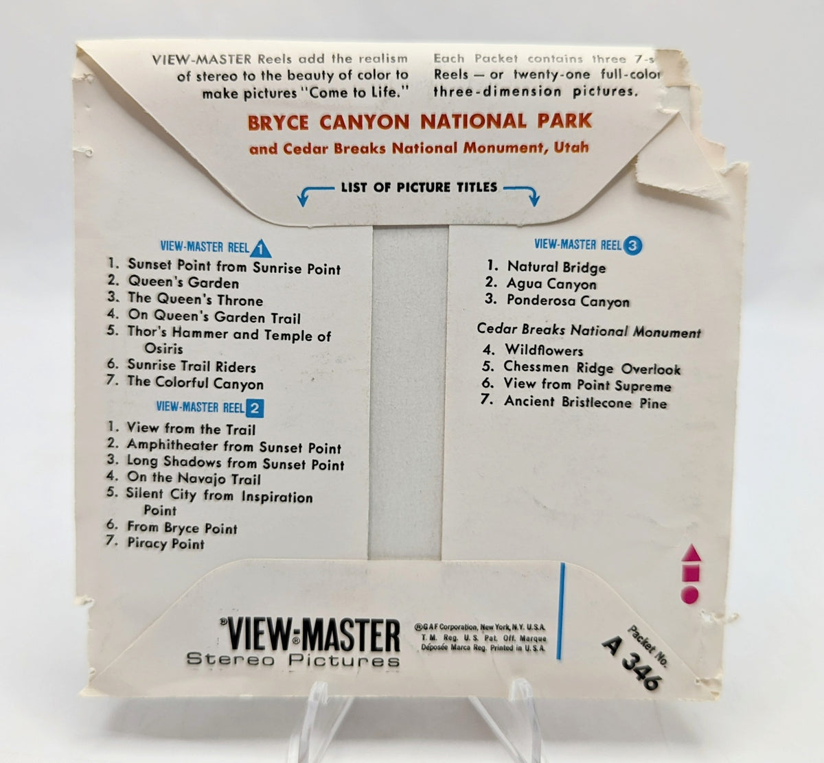Vintage View-Master Bryce Canyon National Park 3 Reel Pack image 3