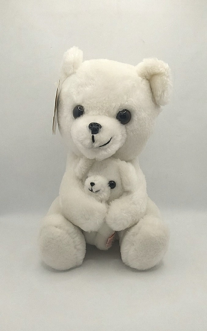 Vintage 1977 Dakin Mama & Baby White Bear 9"