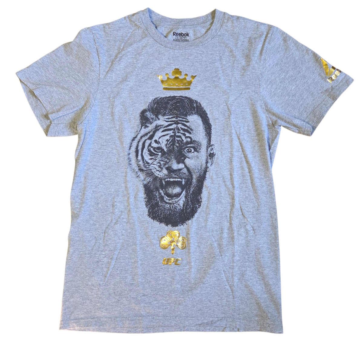 Reebok UFC Conor Mc Gregor Gold Crown Tiger Gray T-Shirt Size Small