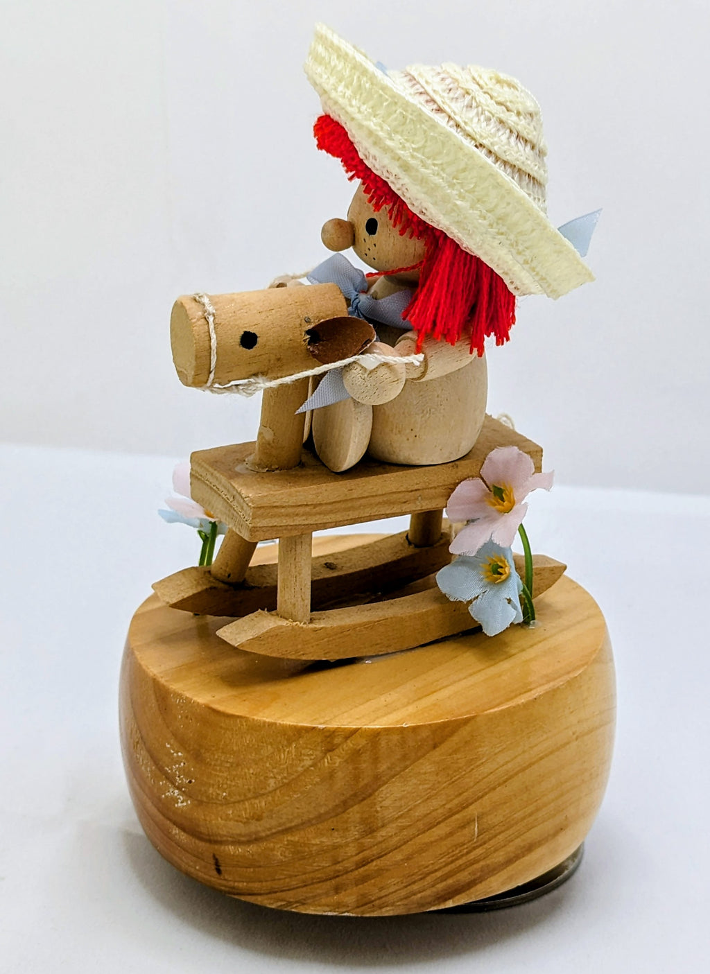 Vintage Wooden Rotating Doll On Rocking Horse Music Box image 2