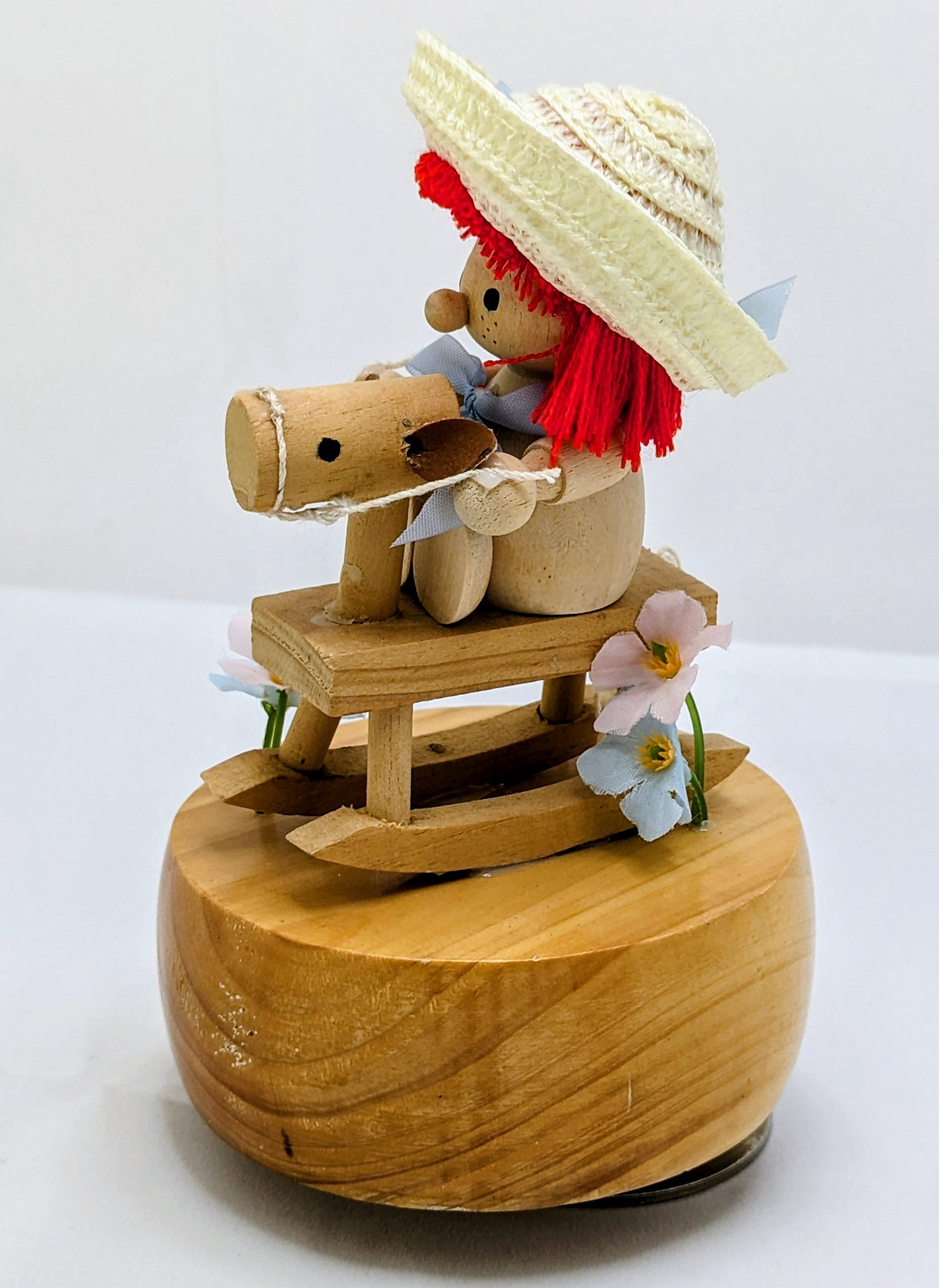 Vintage Wooden Rotating Doll On Rocking Horse Music Box image 2