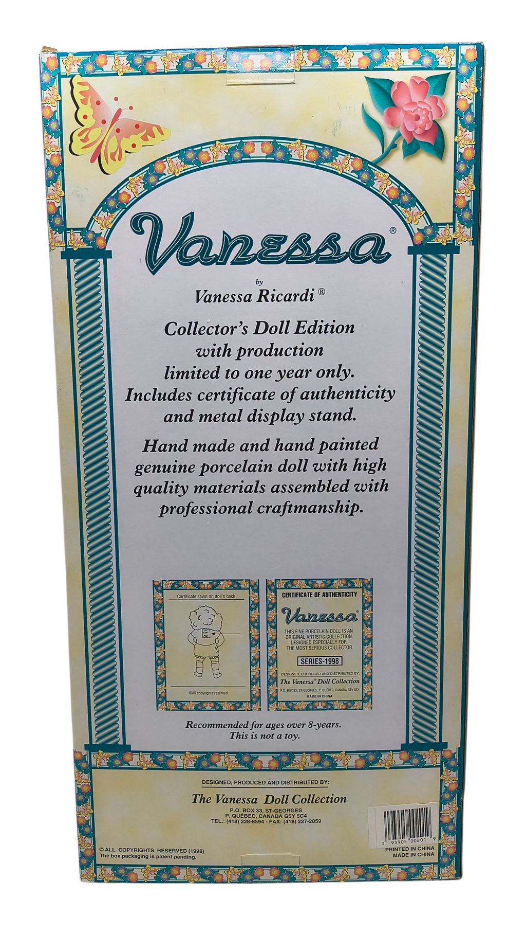1998 Vanessa Ricardi Limited Edition Porcelain 16" Vanessa Doll Holiday Velvet image 2