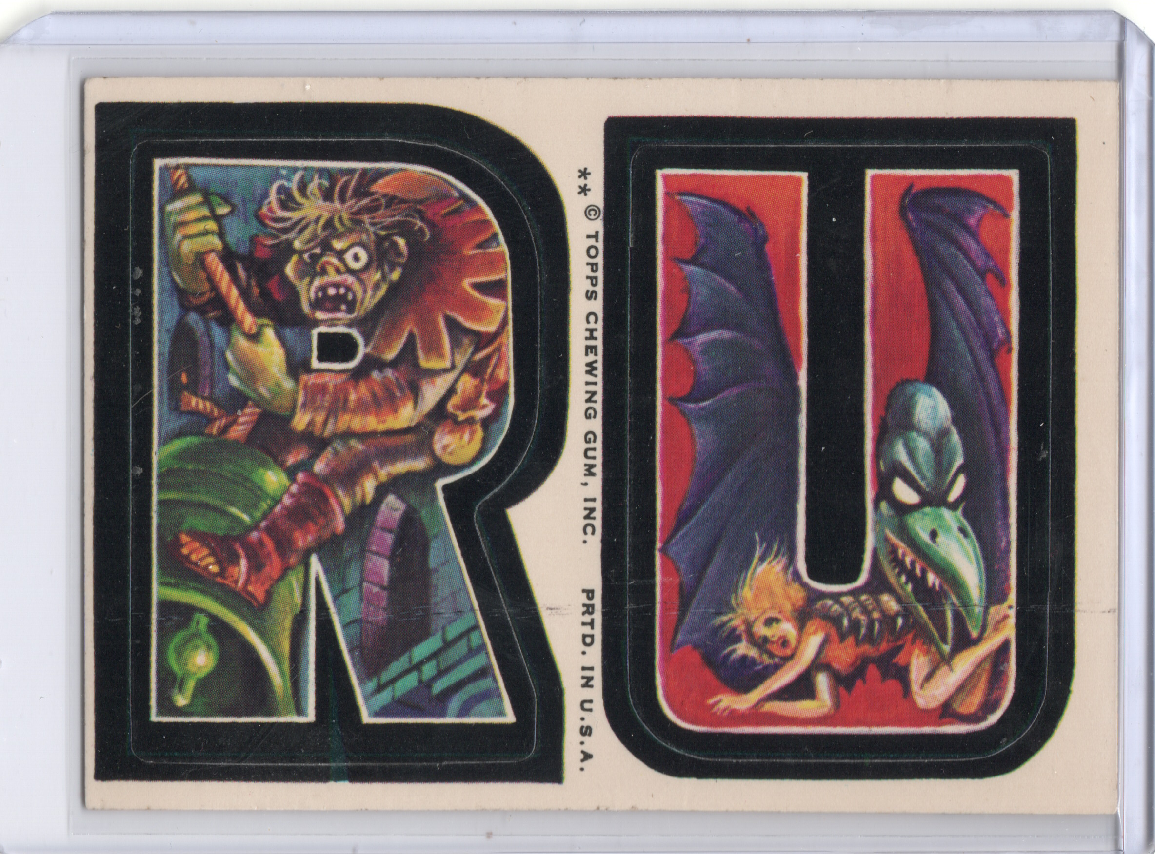 1974 Topps Monster Initials Sticker Card RU #RU