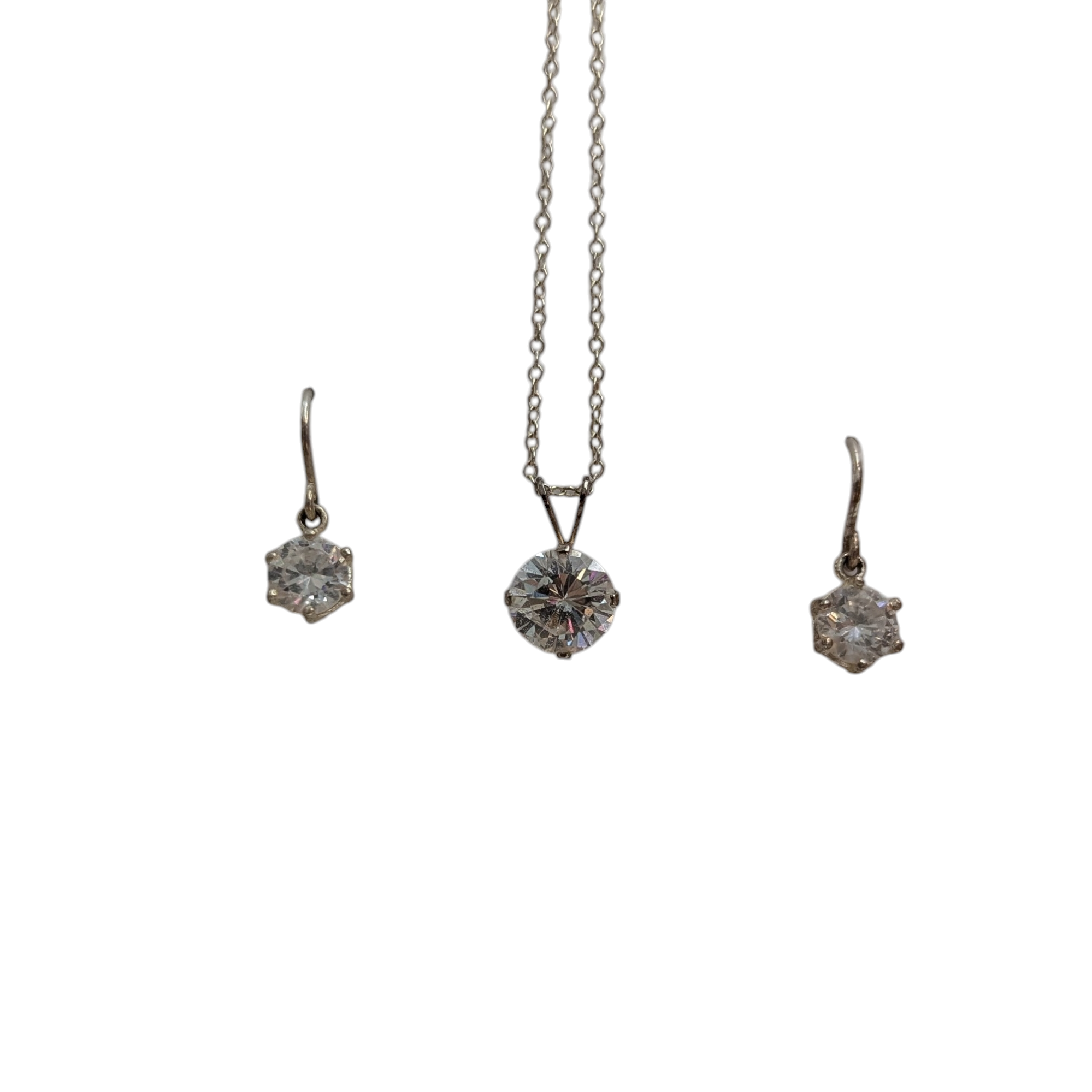 .925 Sterling Silver Cubic Zirconia Pendant 18" Necklace And Earring Set image 2
