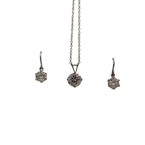 .925 Sterling Silver Cubic Zirconia Pendant 18" Necklace And Earring Set image 2