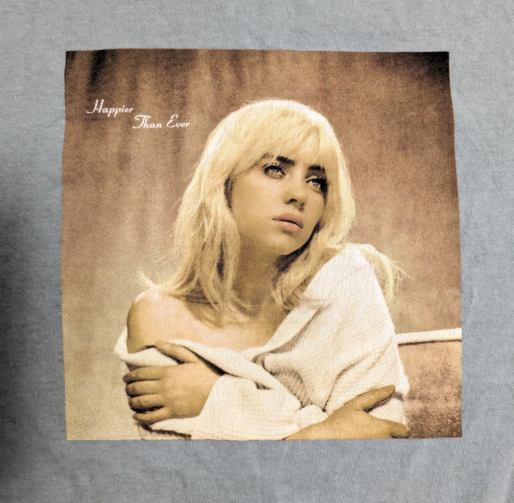 2021 Billie Eilish Happier Than Ever Tour Graphic T-Shirt Blue Gray - Medium image 2