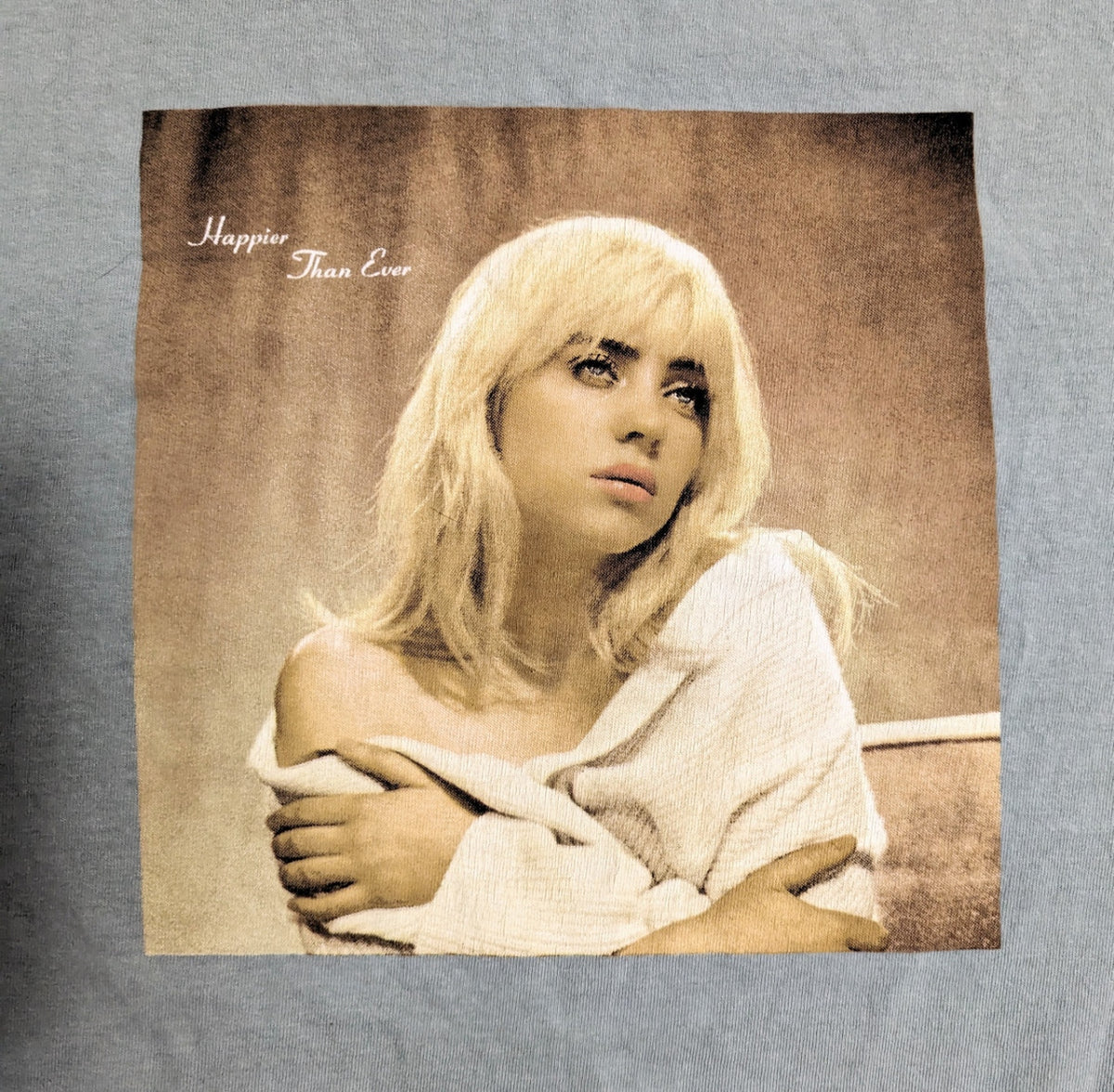 2021 Billie Eilish Happier Than Ever Tour Graphic T-Shirt Blue Gray - Medium image 2