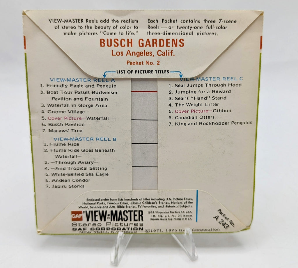 1975 GAF View-Master Busch Gardens Los Angeles California Packet #2 3 Reel Pack image 2