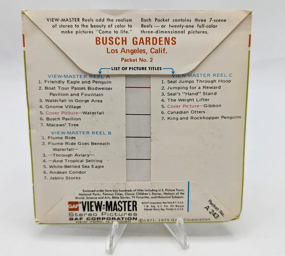 1975 GAF View-Master Busch Gardens Los Angeles California Packet #2 3 Reel Pack image 2