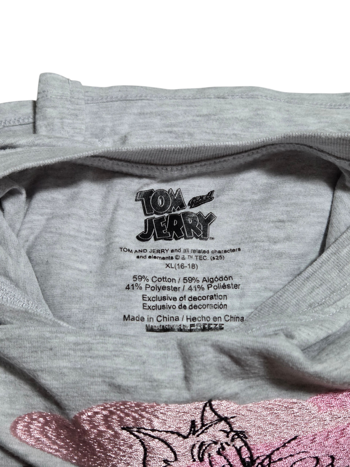 Freeze Hanna Barbera Tom & Jerry Embroidered Double Sided Grey Pastel T-Shirt XL image 5