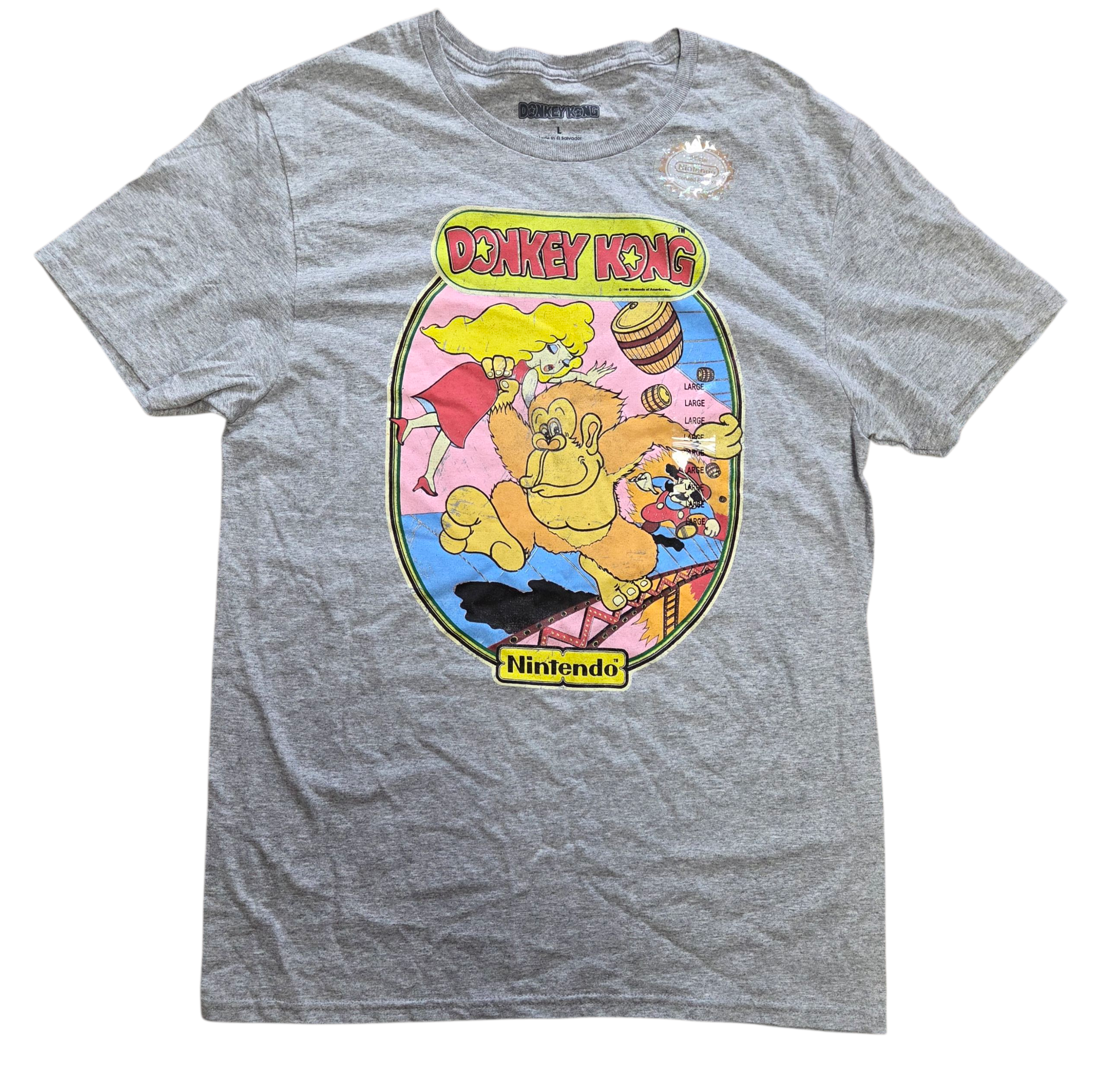 Nintendo Donkey Kong Retro Style Arcade Logo Light Gray T Shirt Size Large