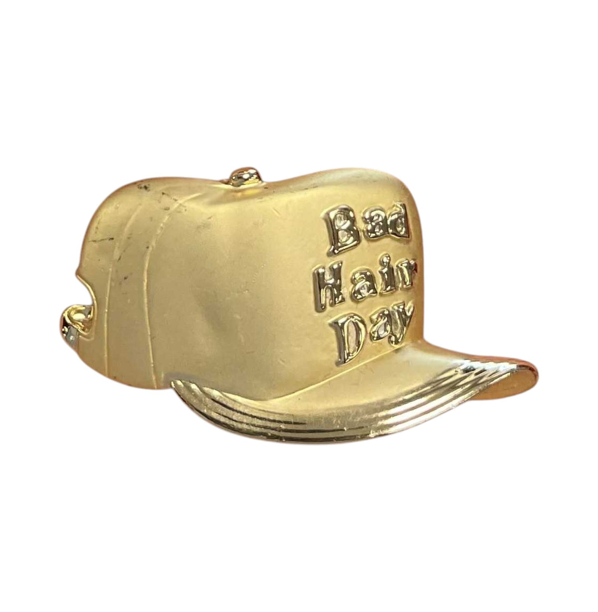 Signed AJC Fun Bad Hair Day Gold Tone Baseball Cap Hat Pin Brooch