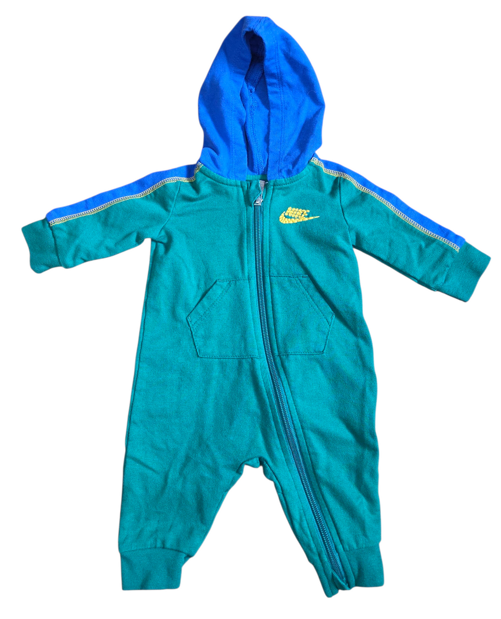Nike Baby Boy Hooded Green/Blue Full Zip Coverall 3 Months