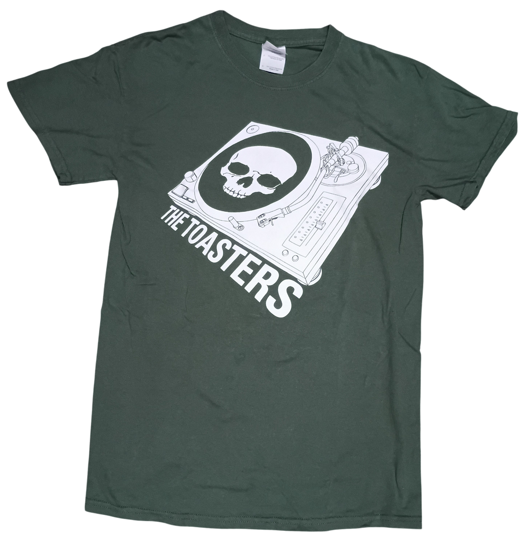 Vintage The Toasters Turntable Skull Record Player Green Small T-Shirt