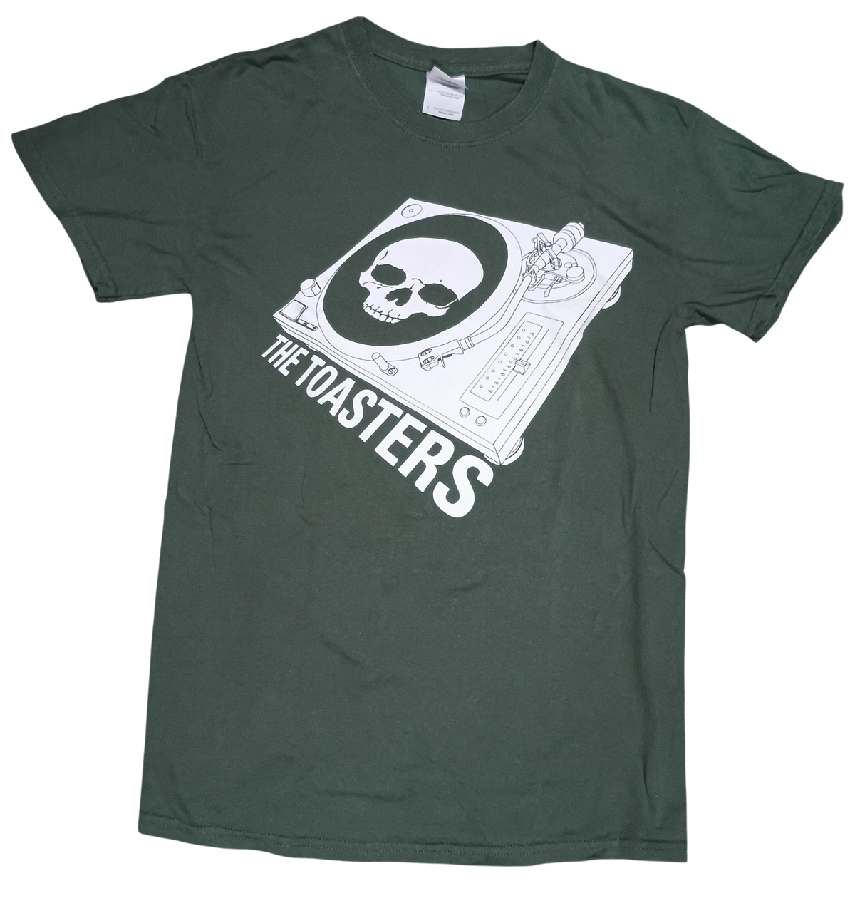 Vintage The Toasters Turntable Skull Record Player Green Small T-Shirt