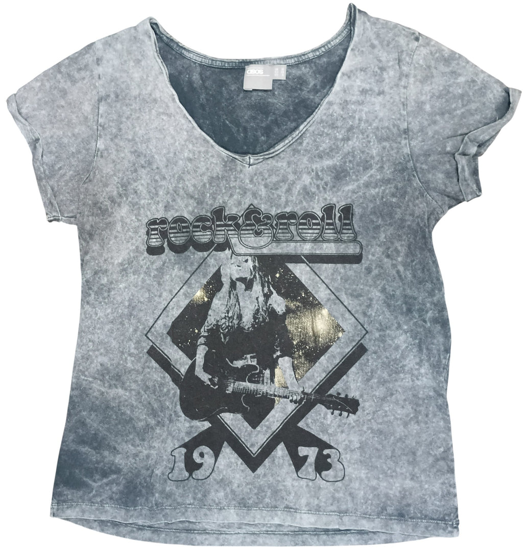 ASOS Stone Wash Rock & Roll 1973 Womens Rocker T-Shirt Size 6
