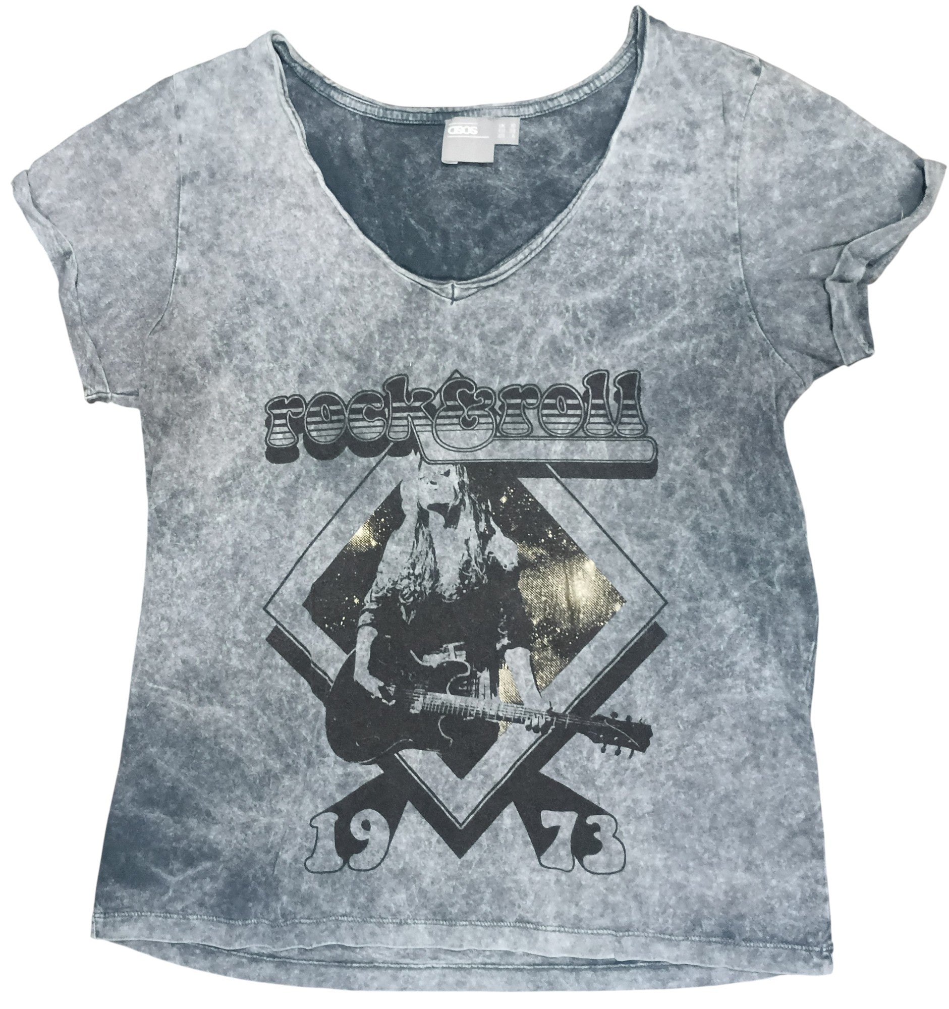 ASOS Stone Wash Rock & Roll 1973 Womens Rocker T-Shirt Size 6