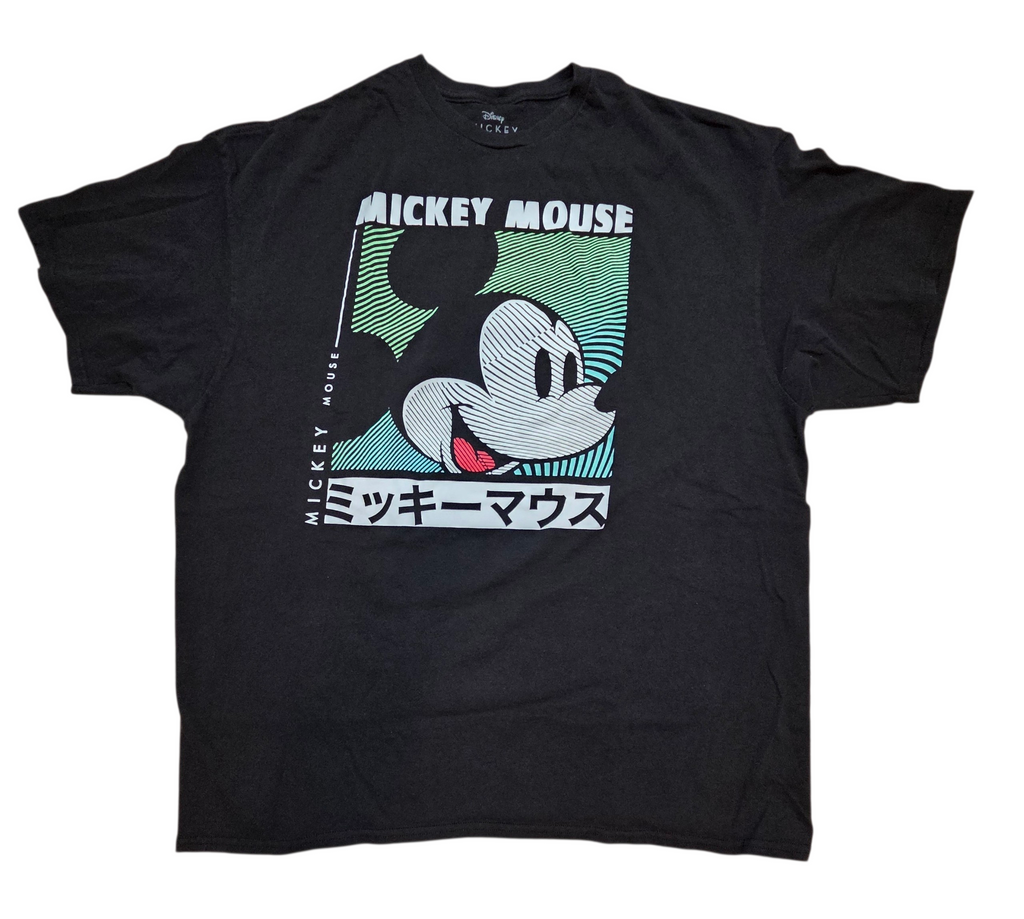 Disney World Mickey Mouse Japanese Name Text Black T Shirt Size 2XL