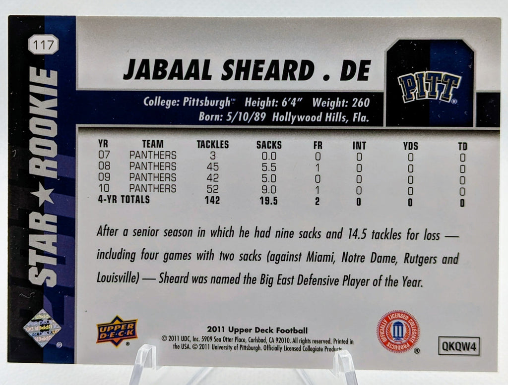 2011 Upper Deck Star Rookie Jabaal Sheard #117 RC image 2