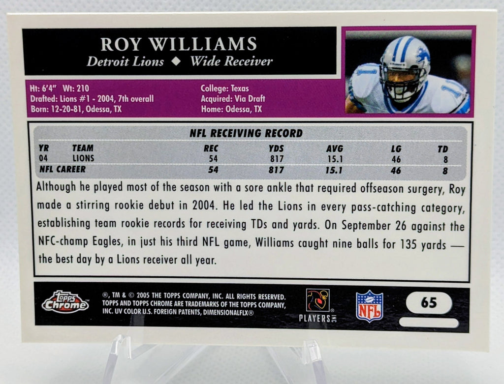 2005 Topps Chrome Refractor Roy Williams #65 Detroit Lions 50th Anniversary image 2