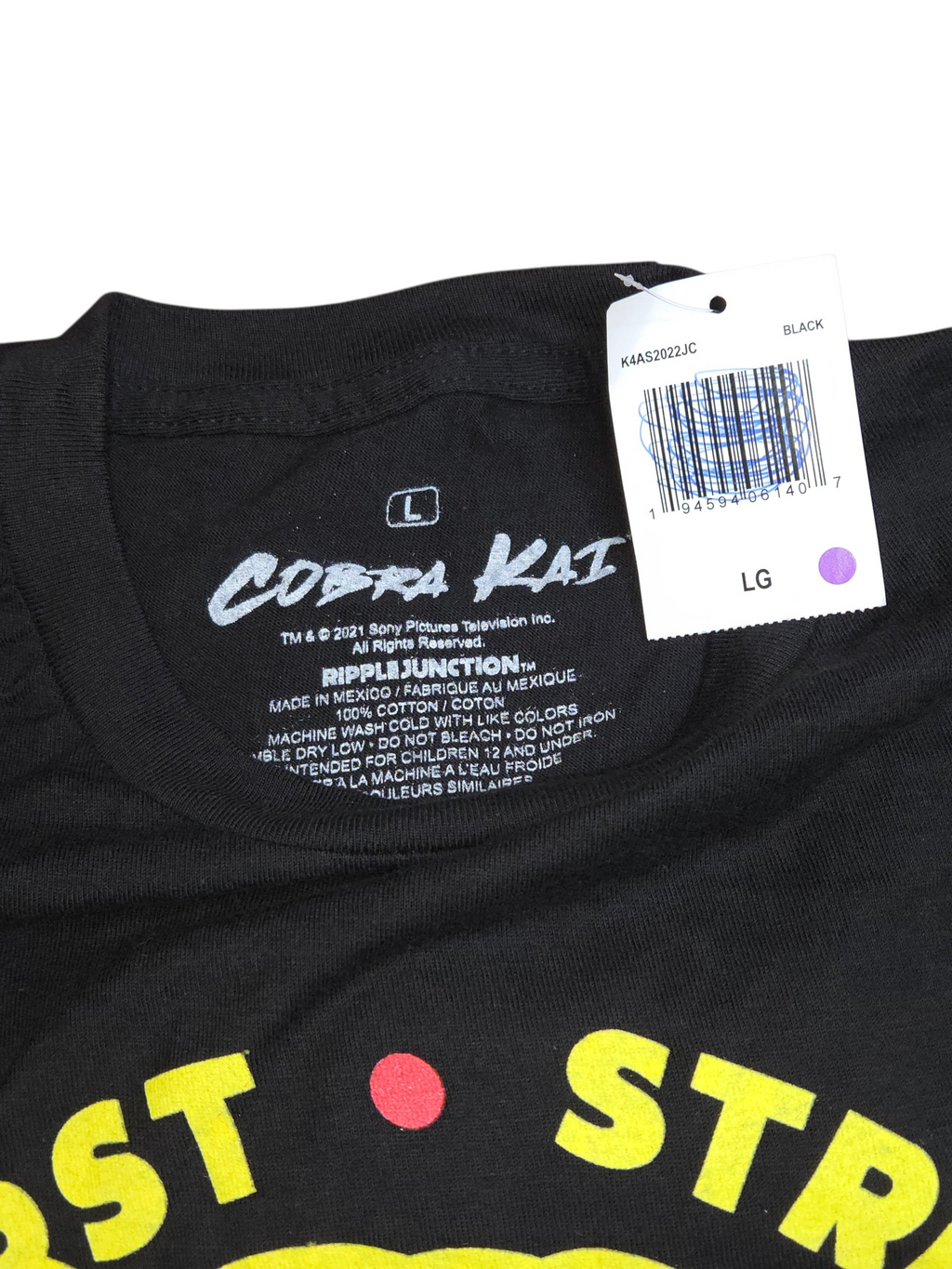 Cobra Kai Logo Strike First Strike Hard No Mercy T-Shirt Size Large image 3