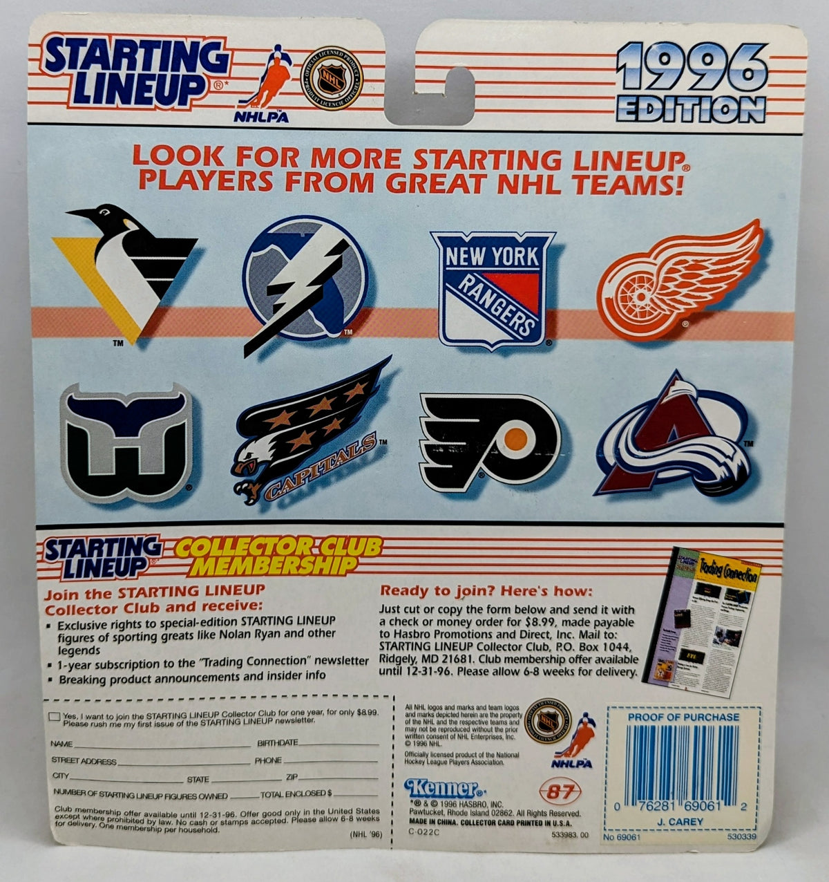 1996 Kenner Starting Lineup Jim Carey Washington Capitals Hockey Figure image 2