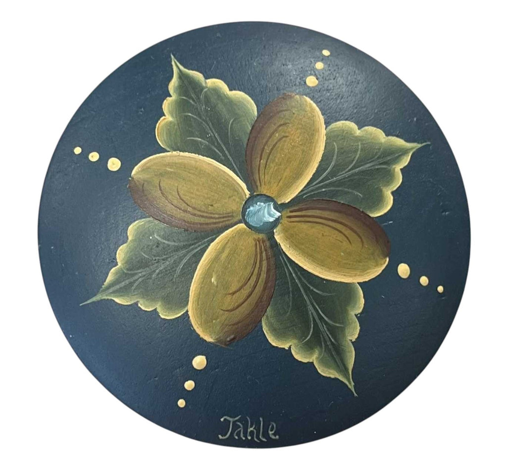 Vintage Scandinavian Folk Art Painted Flower Wooden Brooch