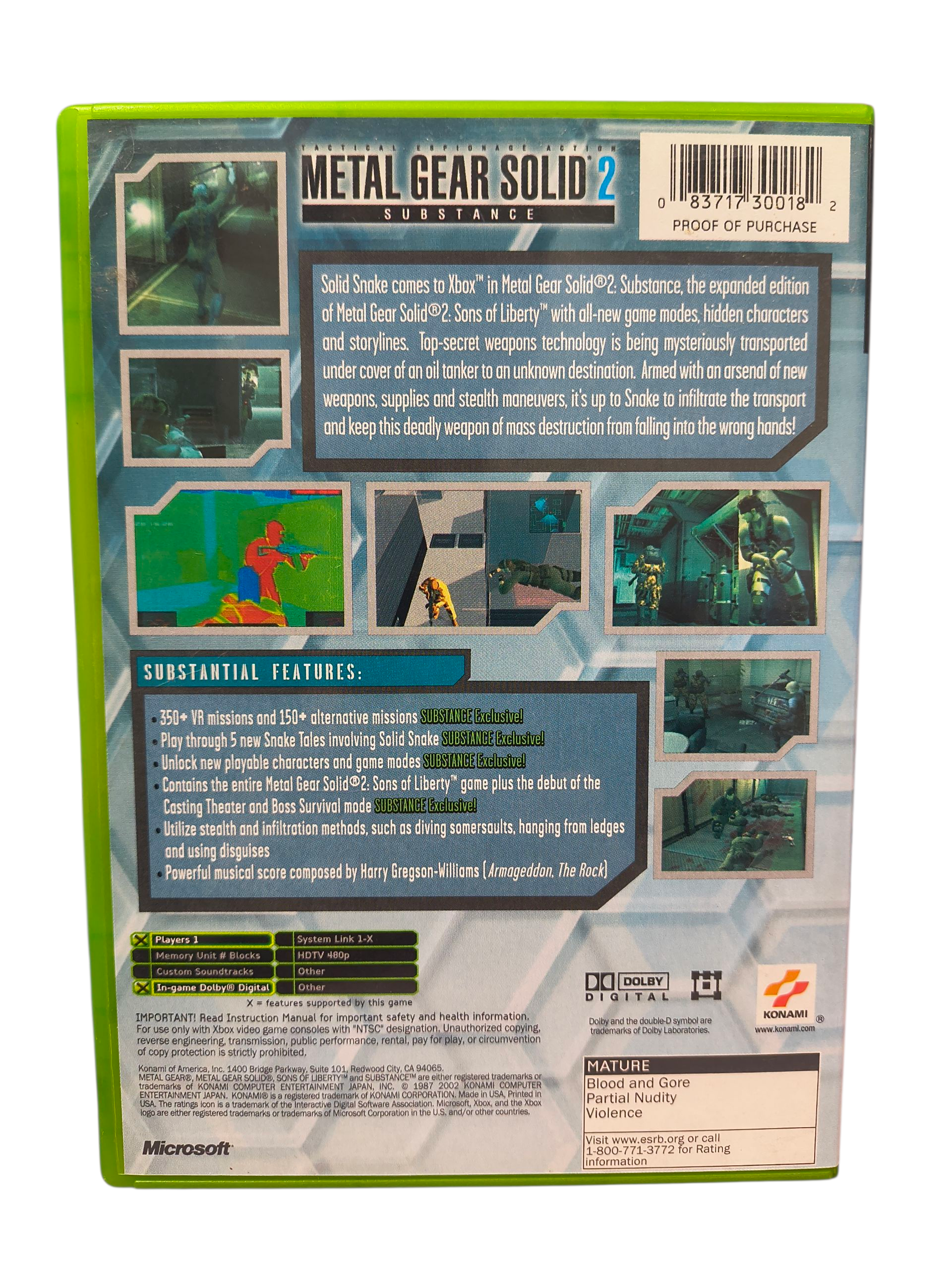2002 Konami Microsoft Xbox Metal Gear Solid 2: Substance Complete CIB image 3