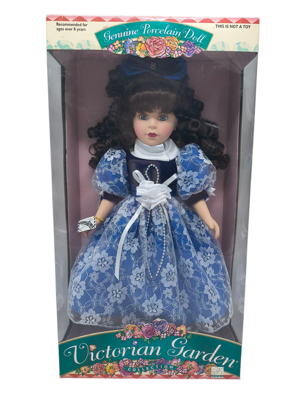 1998 Brass Key Victorian Garden Collection Brunette Blue Dress 16" Doll