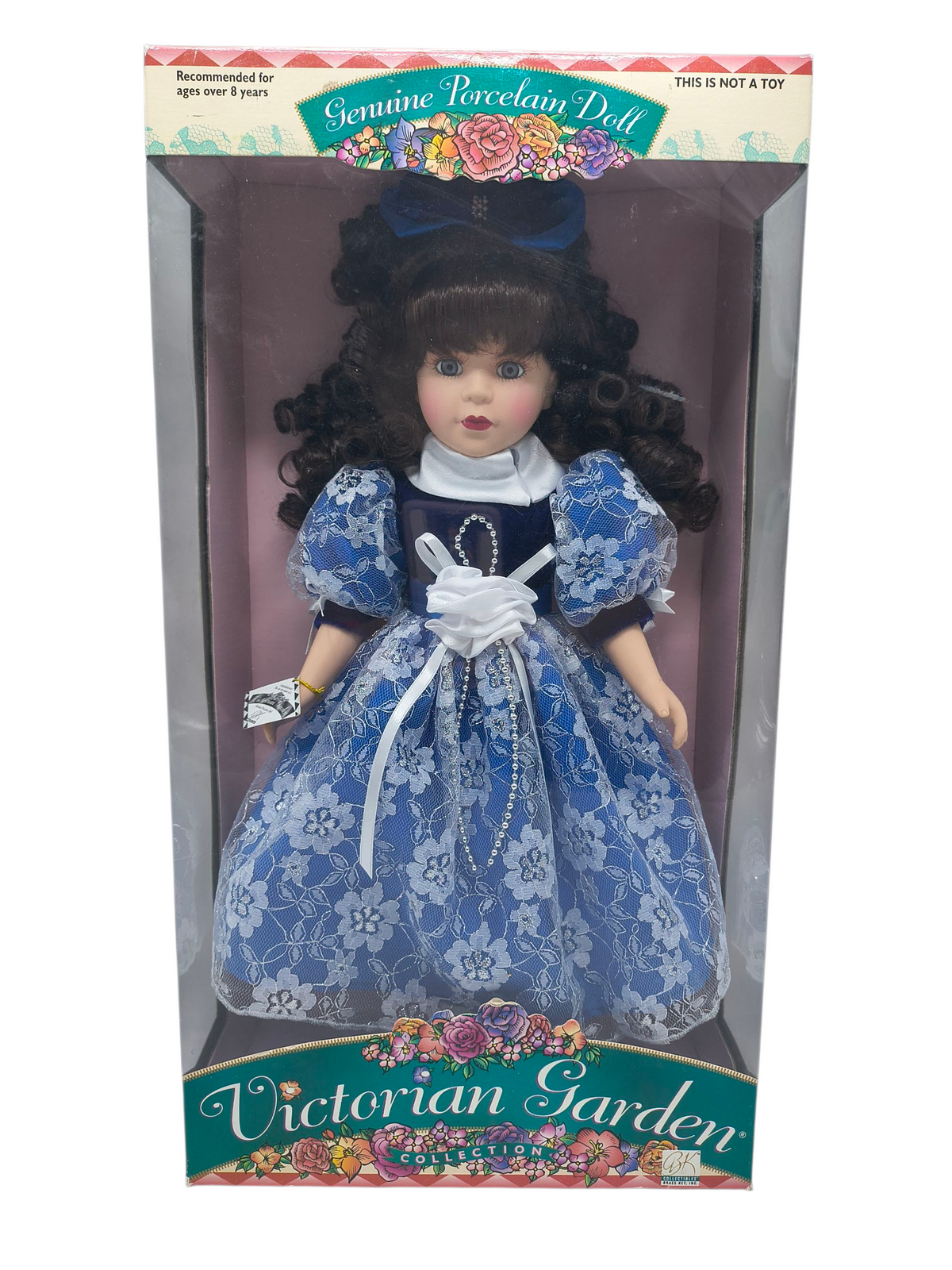 1998 Brass Key Victorian Garden Collection Brunette Blue Dress 16" Doll