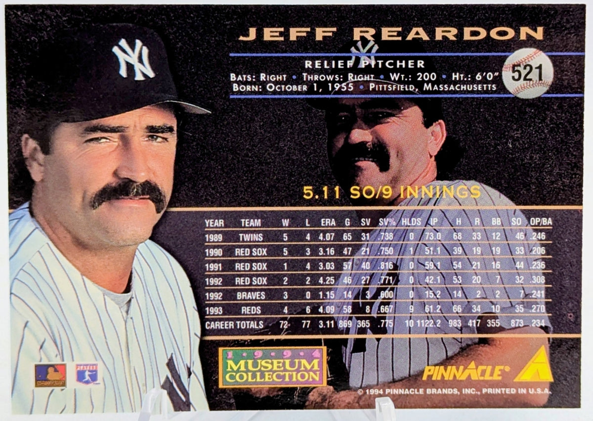 1994 Pinnacle Museum Collection Jeff Reardon New York Yankees #521 image 2