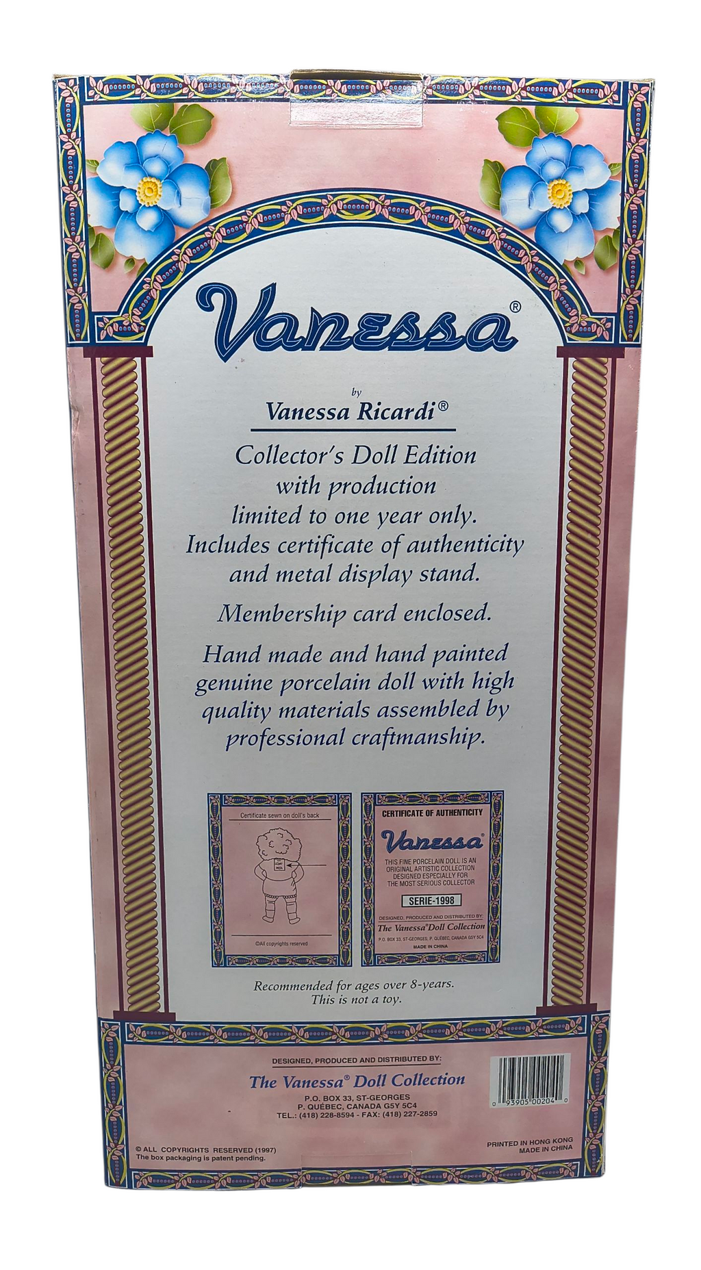 1997 Vanessa Ricardi Limited Ed. Porcelain 16" Vanessa Doll Red White Velvet image 2