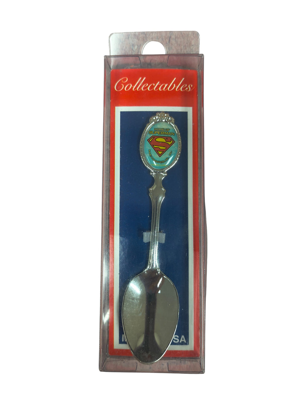 Superman Logo Souvenir Spoon Metropolis IL Illinois Home of Superman Silver Tone