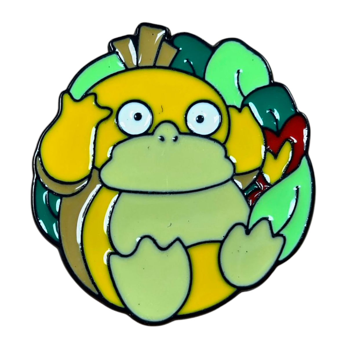 Nintendo Pokemon Cute Psyduck w/ Leave Background Round Enamel Pin
