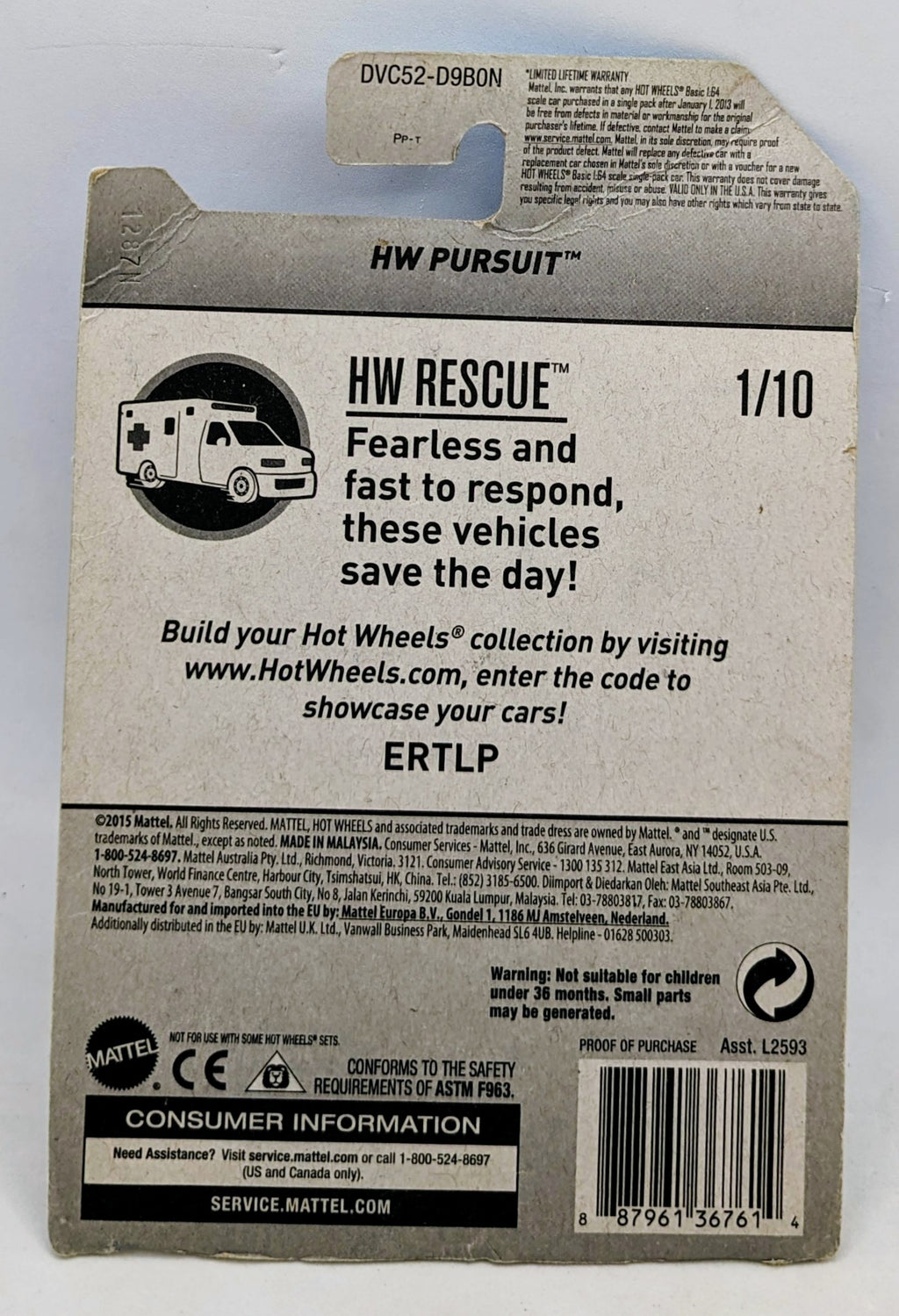 2015 Hot Wheels HW Rescue #1/10 HW Pursuit #DVC52 1:64 Scale Diecast image 2