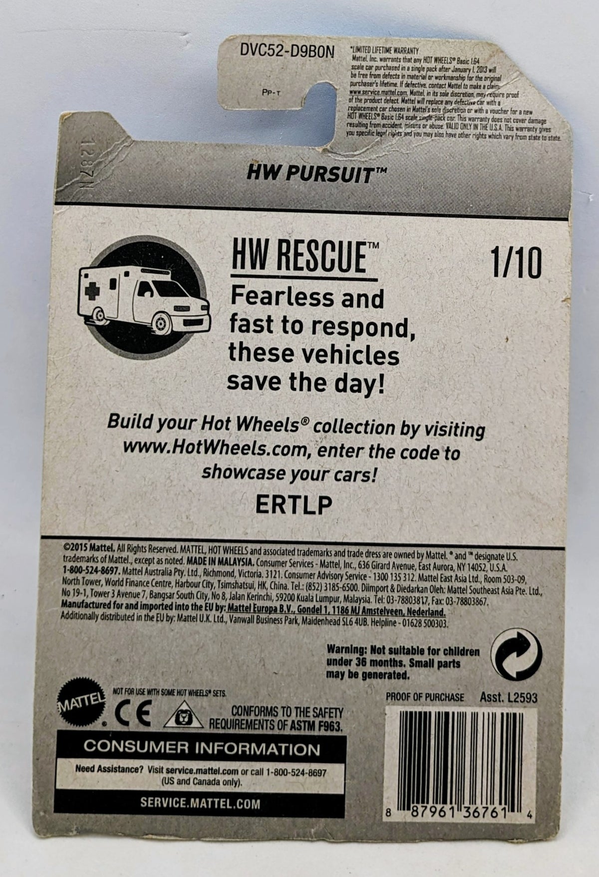 2015 Hot Wheels HW Rescue #1/10 HW Pursuit #DVC52 1:64 Scale Diecast image 2