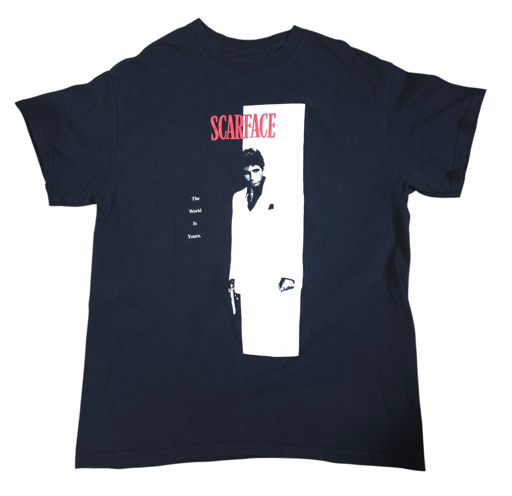 Hybrid Scarface Movie Poster Tony Montana Black Graphic T-Shirt Boys M