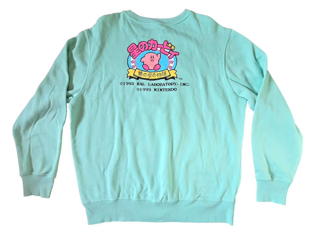 Nintendo Kirby's Adventure Kanji 8 Bit Kirby Seafoam Sweatshirt Size XL image 2