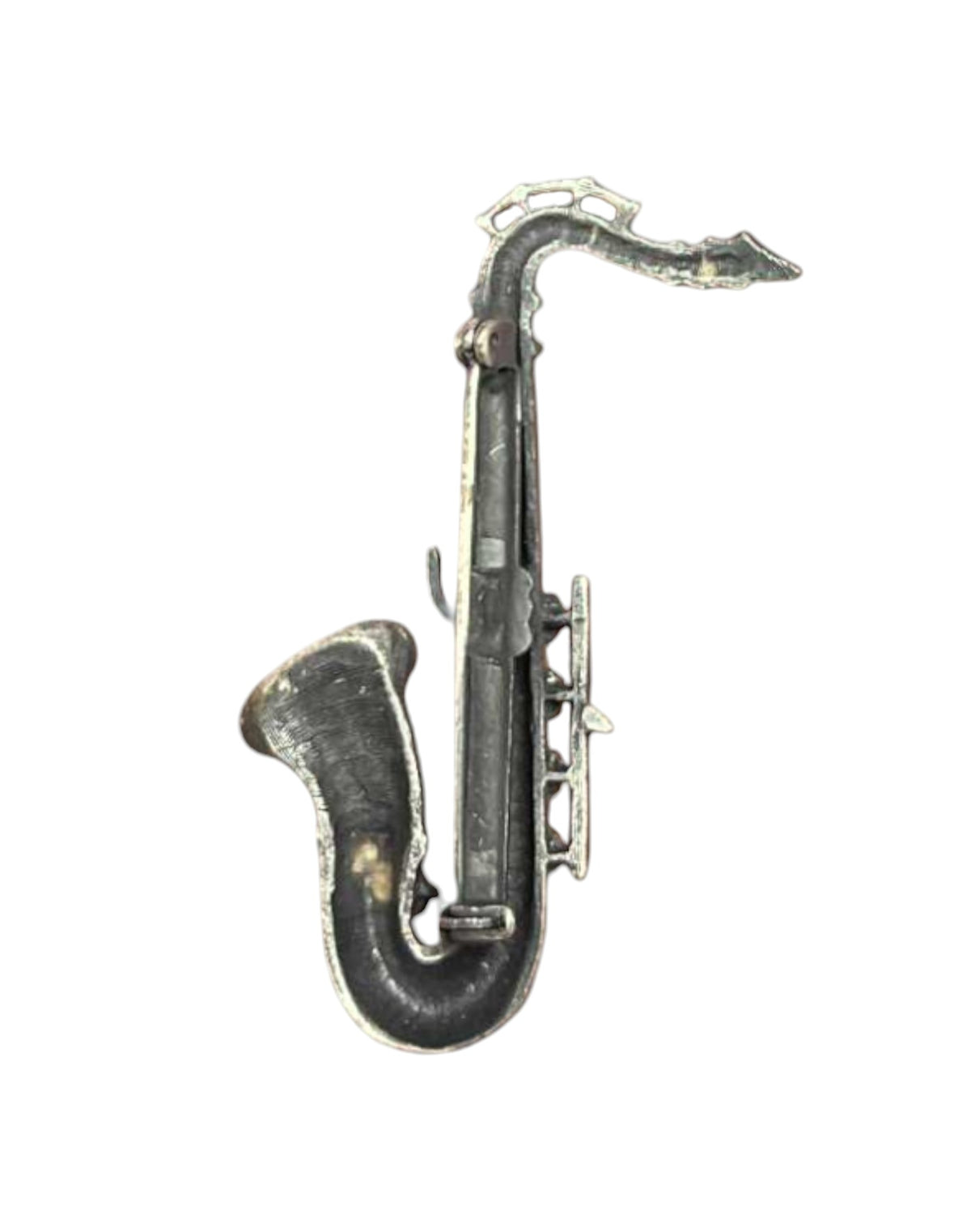 Vintage Saxophone Silver Tone Inspired Jewellery Pin Music Instrument Brooch image 2