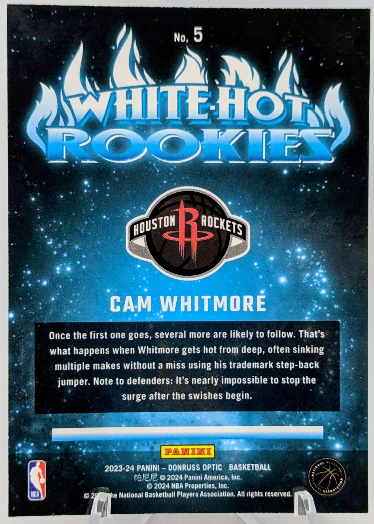 2023-24 Panini Donruss Optic Cam Whitmore White Hot Rookies Silver Holo Rockets image 2