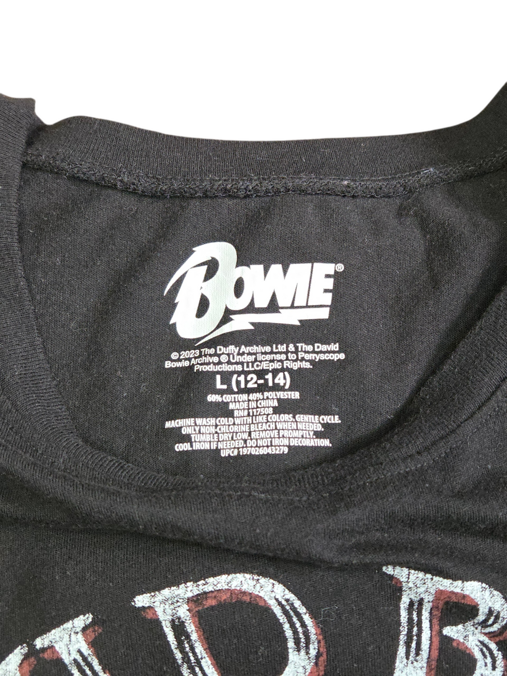 David Bowie Lightning Bolt Leopard Print Black Graphic T-Shirt Size L(12-14) image 3