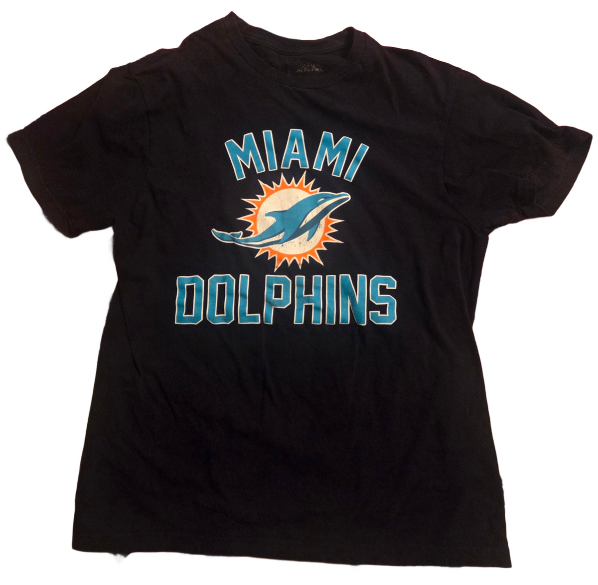 NFL Team Apparel Tee Miami Dolphins Graphic Design Black Medium T-Shirt